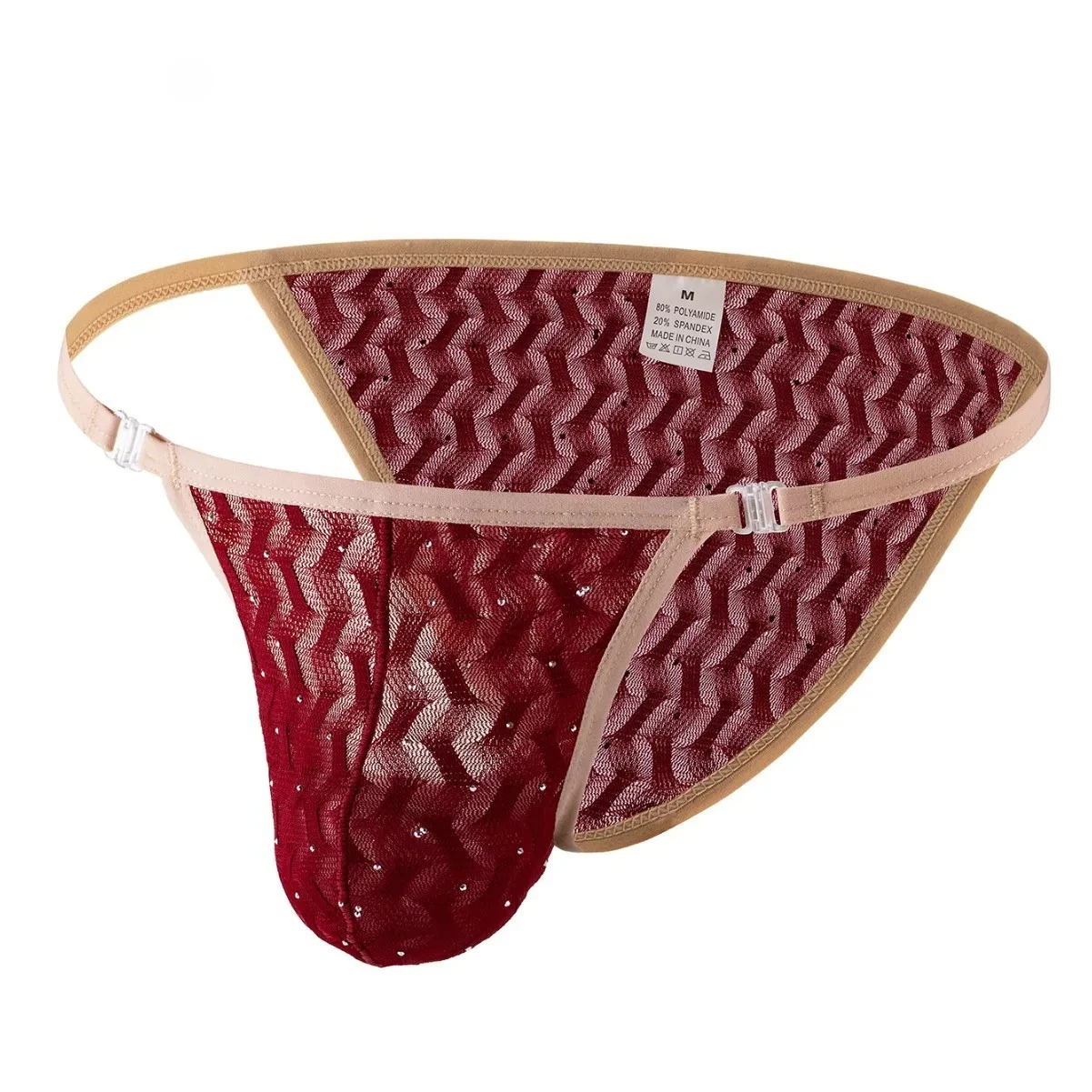 

Кружевное нижнее белье для мужчин, сексуальный U-образный выпуклый чехол, короткие полупрозрачные вязаные жаккардовые сетчатые дышащие танга с пряжкой и высокой вилкой