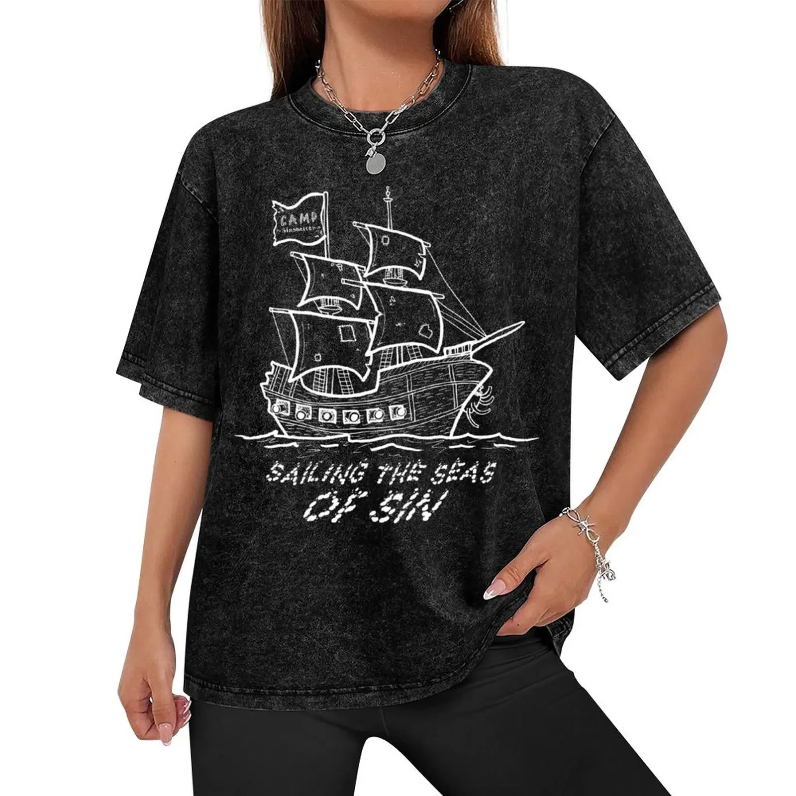 Sailing the Seas of Sin (white lines) T-Shirt oversizeds anime tshirt men clothes