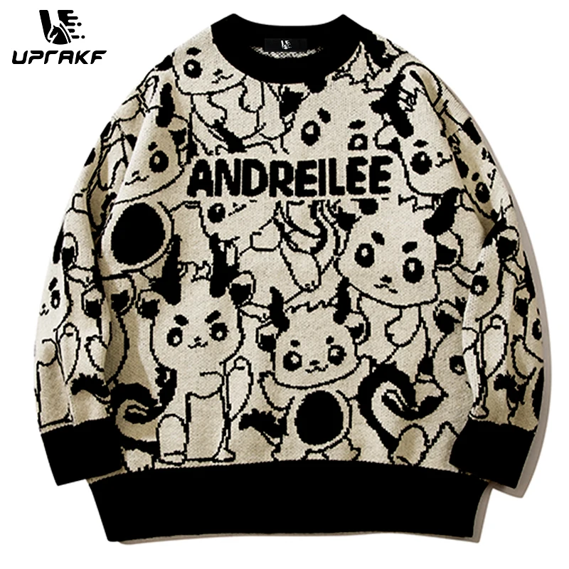 UPRAKF Cartoon Dragon O Neck Sweater Tops Autumn Loose Pullover Winter High Quality Casual Fashion