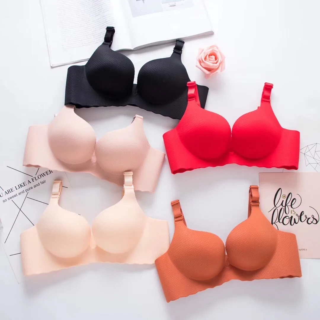 

Without Women's wavy line Bra Gathered Without Trace One-Piece Bra Mantou Cup Steel Ring Women