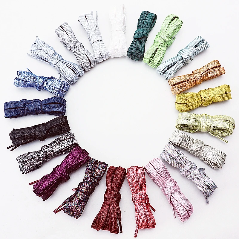 1 Paar neue glitzernde Schnürsenkel, bunt, goldfarben, silberfarben, glänzend, flache Schnürsenkel für sportliche Turnschuhe, Schuhe, Stiefel, 1 cm breite Schnürsenkel