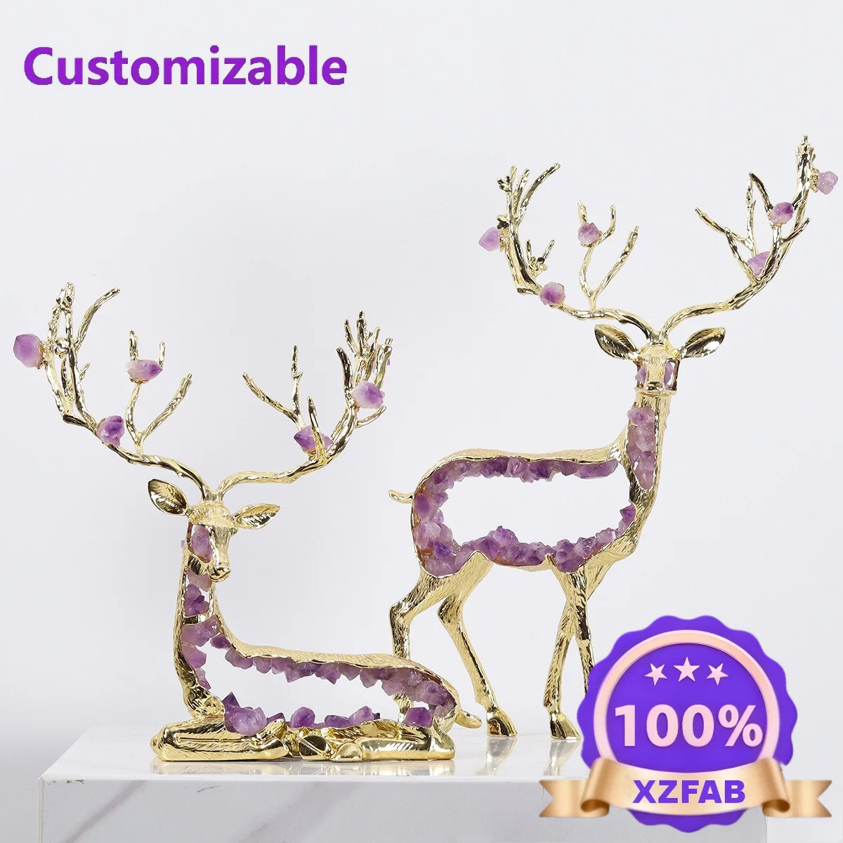Factory Direct 2026 Light luxury high-end fortune attracting crystal deer animal living room entrance TV cabinet housewarming gi