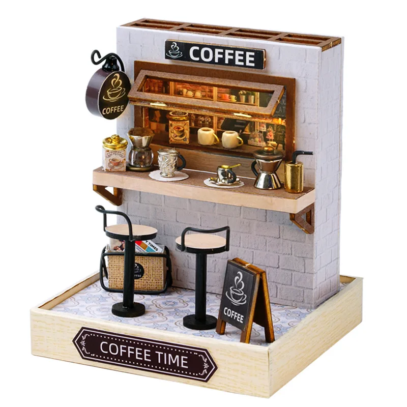 New DIY Wooden Doll Houses With Furniture LED Lights Miniature Dollhouse Kit Toy for Birthday Gift Detective Agency of Lodge