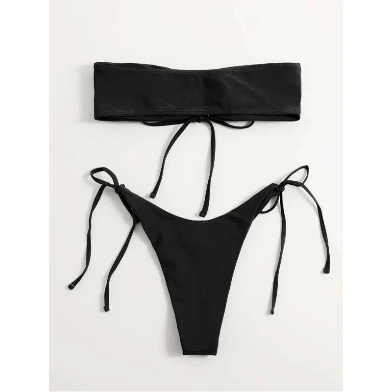 KE909 new 2024 split bandeau bikini solid color sexy women\'s swimwear multi-color lace-up swimsuit