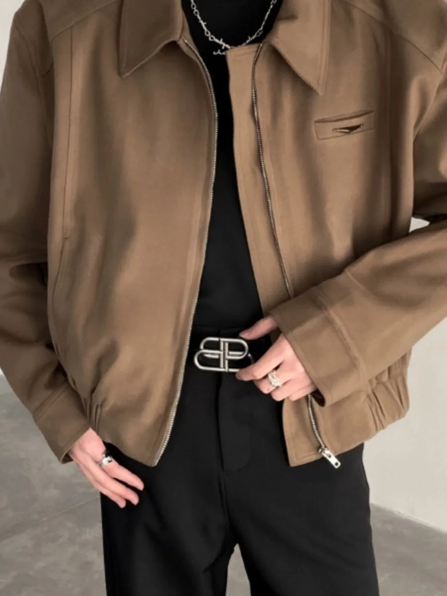 

Cleanfit Men's ort Jaet Vintage Sle Metal oulder Pads Zipper Woolen Coat Spring Autumn Faion Outerwear Waterproof