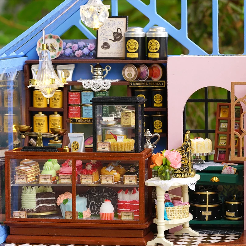 Wooden Dollhouse Kit Handmade Building Model Flower Garden 3D Puzzle Assembly Toy Miniature Doll House With Furniture Lighting