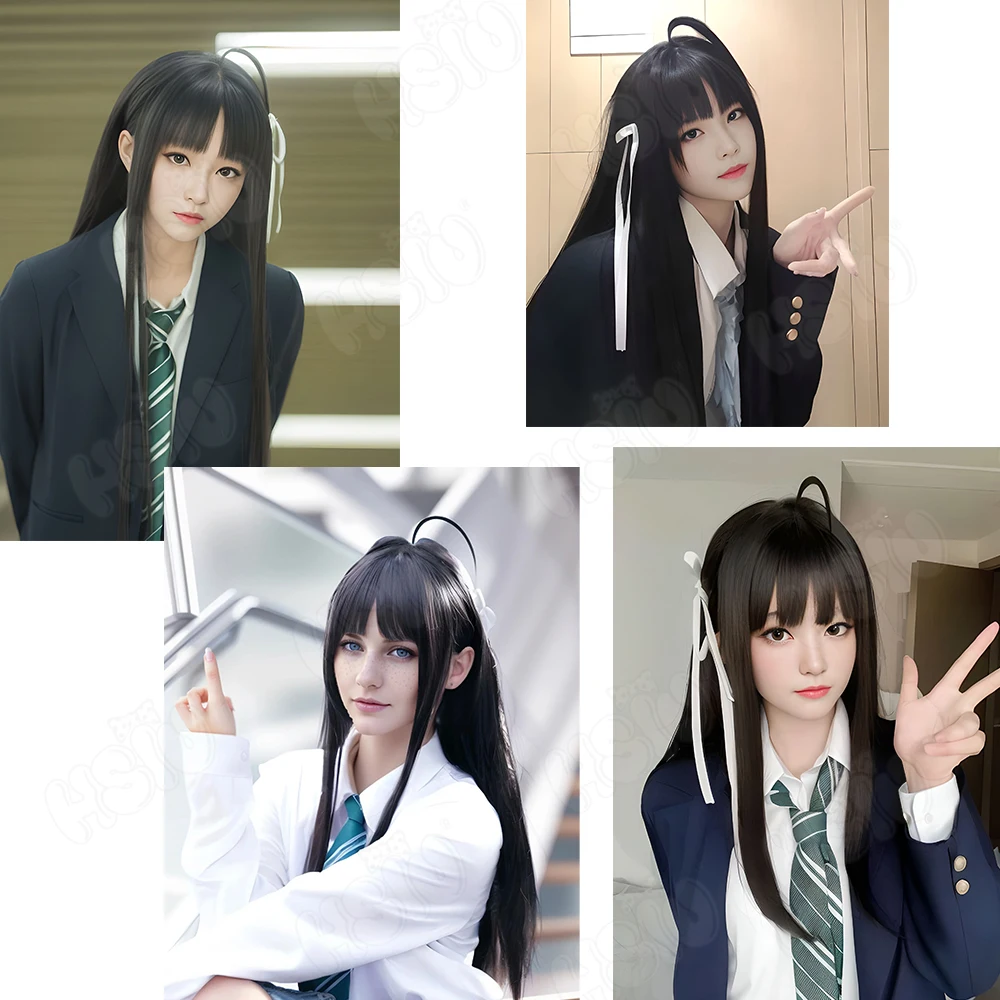 Awa Subaru Cosplay Wig HSIU 80CM Black long hair Heat Resistant Synthetic Wig Anime GIRLS BAND CRY SUBARU AWA Cosplay