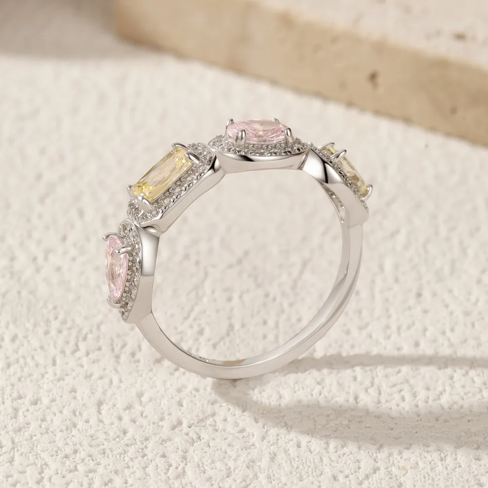 

GL S925 Pure Silver Colored Small Square Diamond Ring for Women, French Style High-End Ring, Ideal Gift