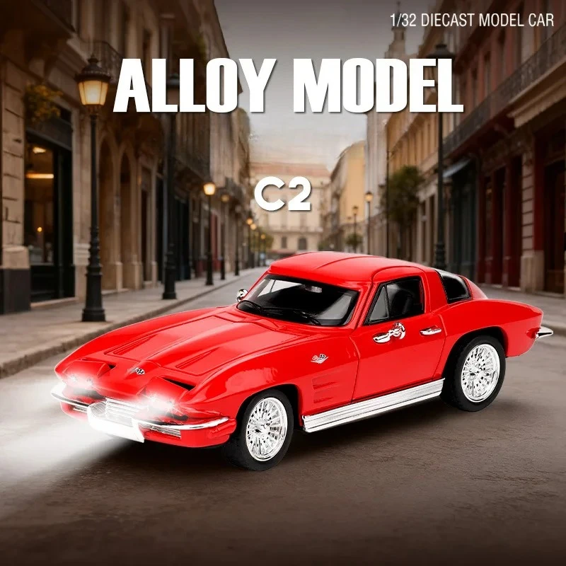 

1:32 C2 Alloy Sports Car Model Diecast Metal Racing Car Vehicles Model Simulation Sound Light Kids Toy Gifts