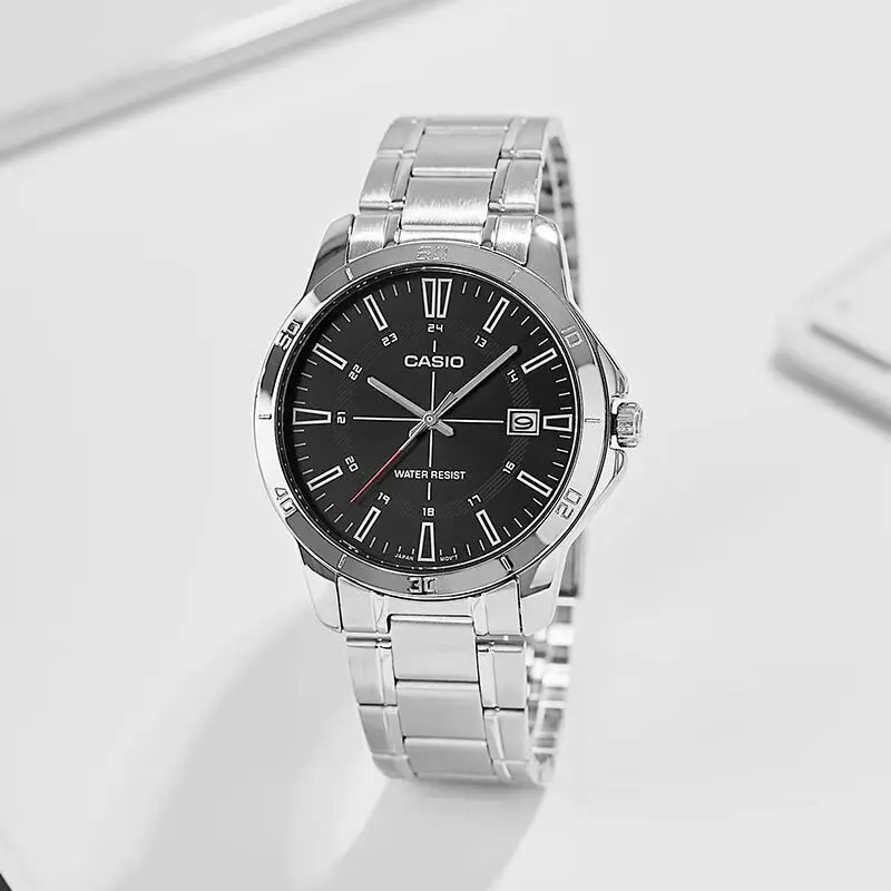 ساعة كاسيو للرجال، مينا كبيرة الحجم، مقاومة للماء، كوارتز غير ميكانيكية مع حزام من الفولاذ المقاوم للصدأ، ساعات فاخرة