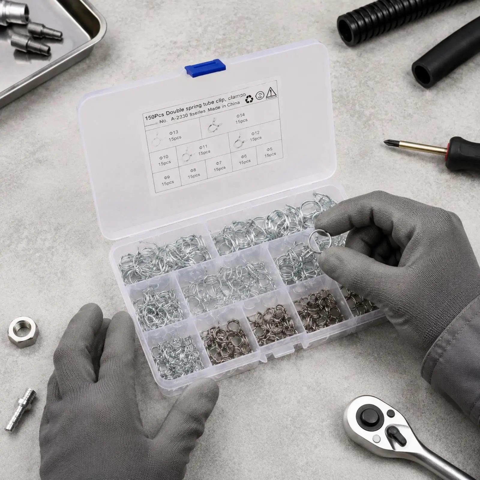 Double Wire Spring Tube Clamp Set 150 Pieces Mini Micro Clamps Stainless Steel for Automotive Water Line Fixing