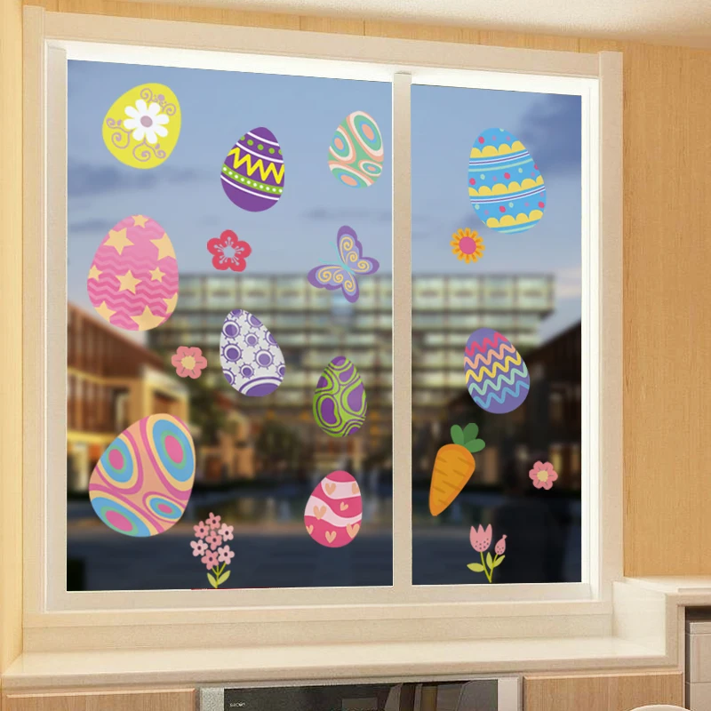 Happy Easter Window Stickers Rabbit Eggs Chick Wall Stickers Easter Decorations for Home 2022 Easter Party Bunny Wall Decals