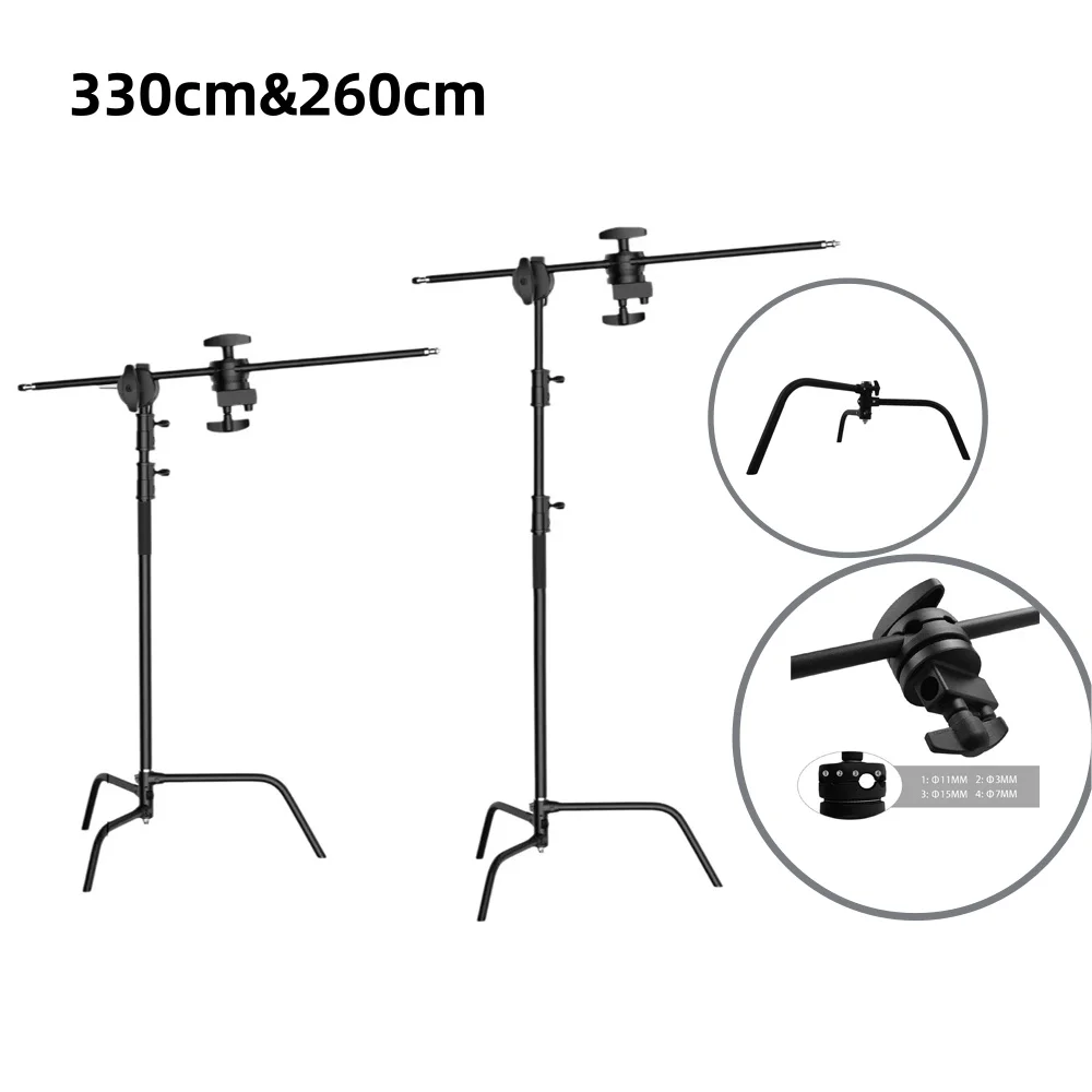 

SH 3.3M Heavy Duty Adjustable C-Stand with Bag And Wheel for Photography Monolight Softbox Reflector Stainless Steel