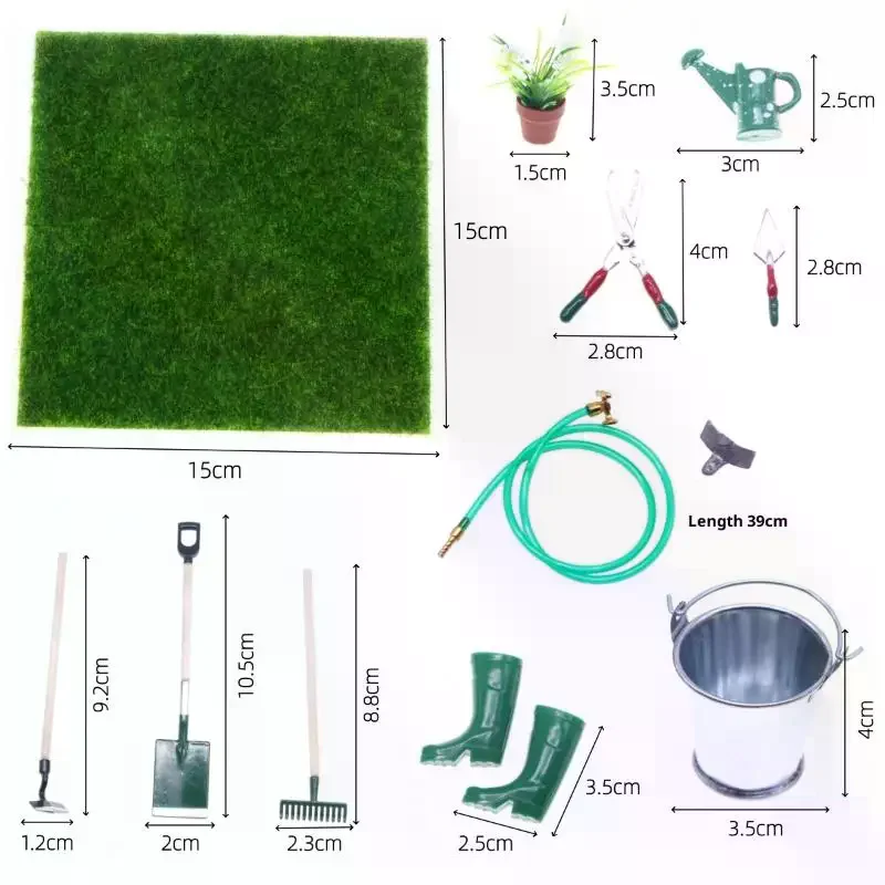 1 conjunto de simulação casa de bonecas em miniatura pá enxada forcado e ferramenta de reparo de tubulação de água jogar acessórios de jardim de fadas ferramentas agrícolas