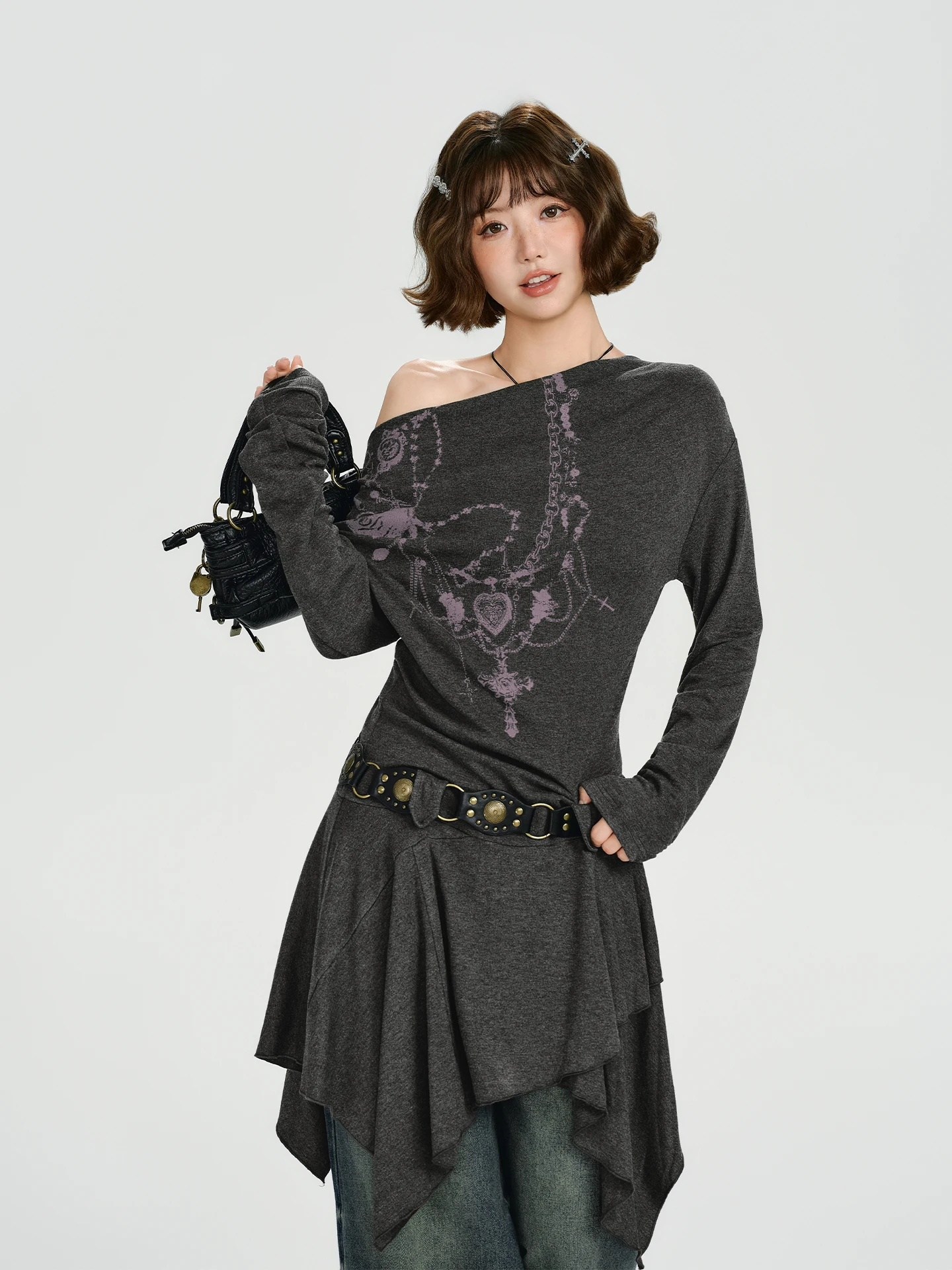 

Женская осенняя новинка: асимметричная юбка в американском ретро-стиле с длинным рукавом и оригинальным дизайном