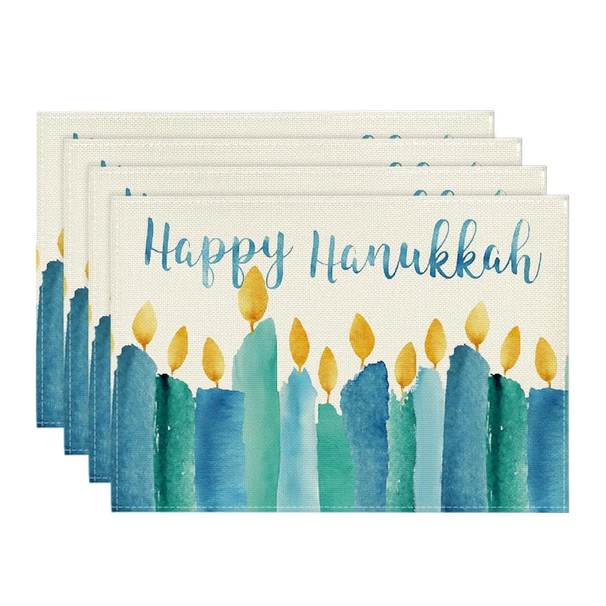 

Watercolor Candle Happy Hanukkah Placemat Set of 4,12x18 Inch Seasonal Winter Hanukkah Table Mats for Party Kitchen Dining Decor