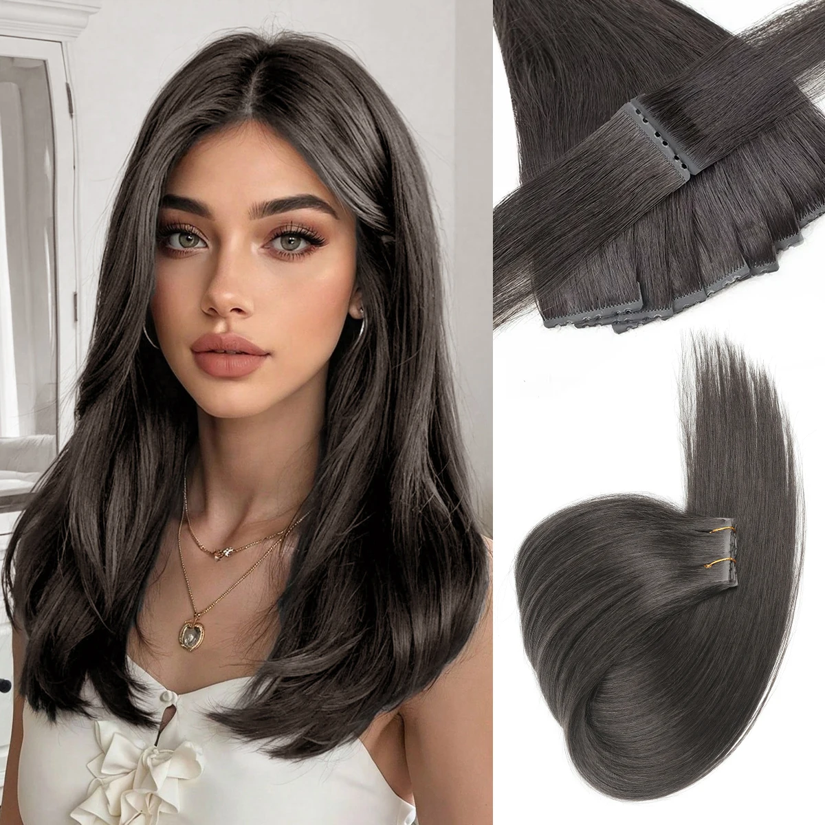 غير مرئية بولي Skin الجلد لحمة شعر علامات التبويب التوأم مع ثقوب الشعر البشري مايكرو الخرز وصلات شعر شقراء 10 قطعة آلة ريمي حقن لحمة