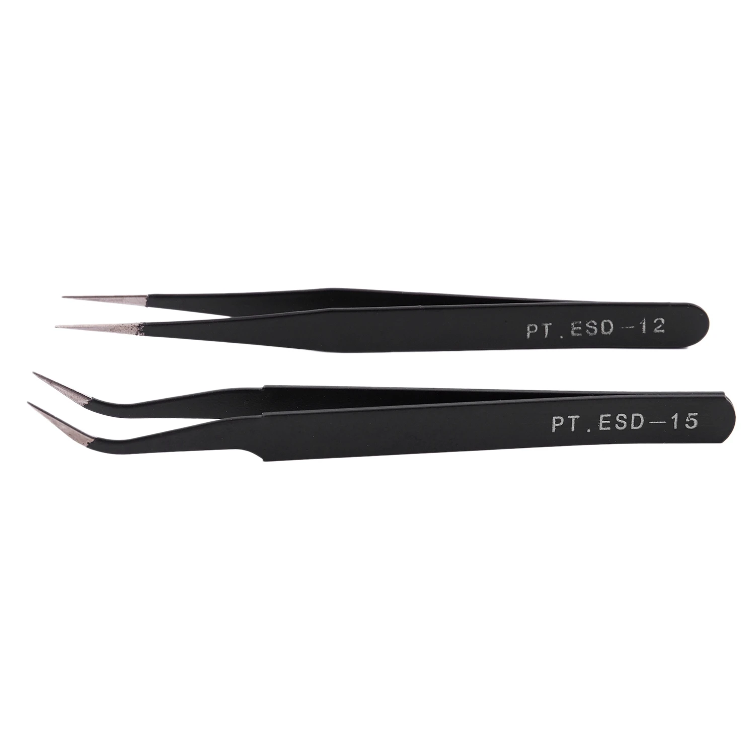 Nail Art Rhinestones Eyelashes Extension Straight & Curved Tweezers Tool Set-Black