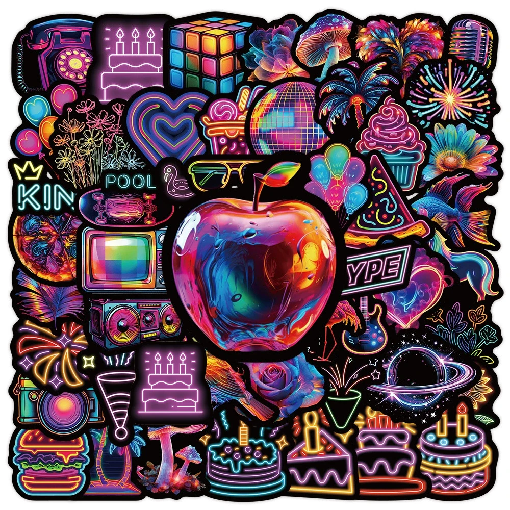 10/30/50pcs Kawaii Neon Light Cartoon Graffiti Stickers Aesthetic Decals Laptop Phone Case Notebook Creative Decoration Sticker