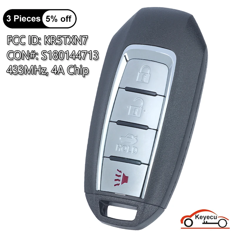 KEYECU 4 Buttons 433MHz 4A Chip for INFINITI Q50 Q60 2020 2021 2022 Auto Smart Remote Control Key Fob S180144713 FCC ID KR5TXN7