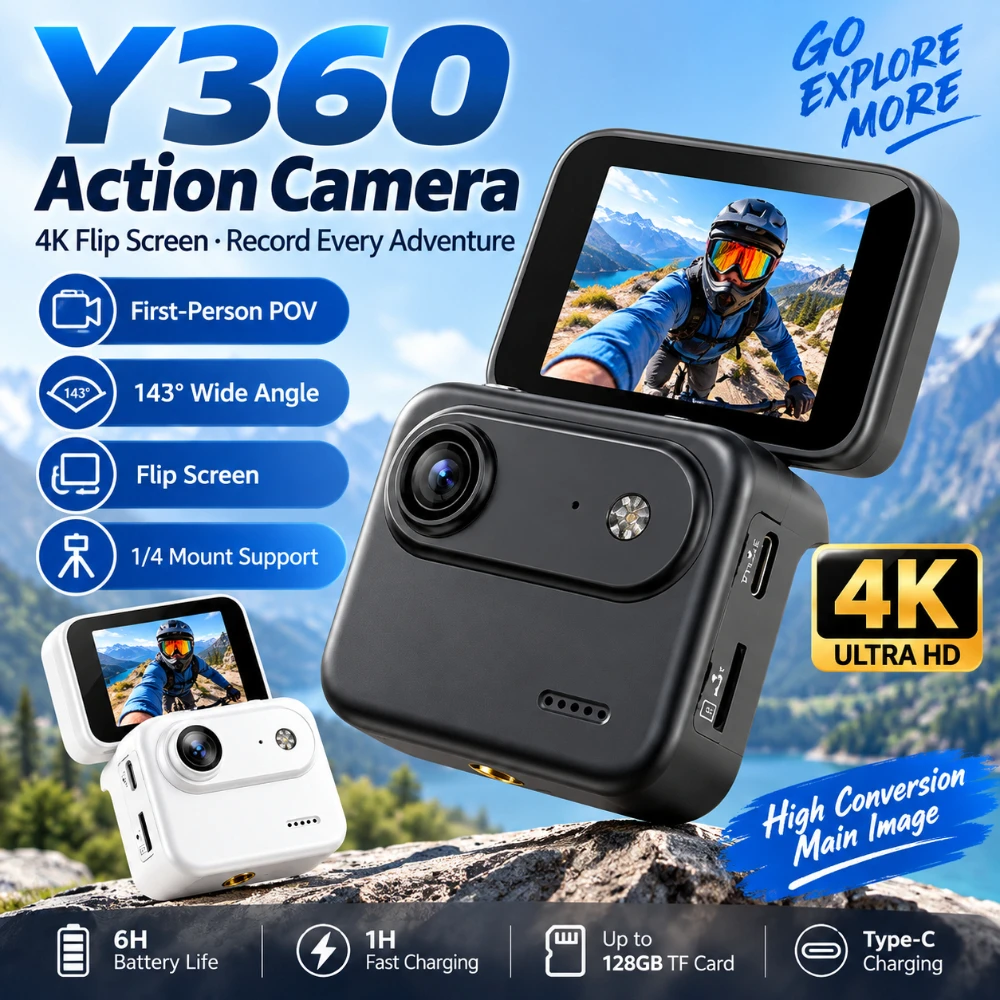 Portable 4K Sports Camera Mini Action Camera for Cycling Bike Riding Vlog Travel Outdoor Adventure Camera with Flip Screen
