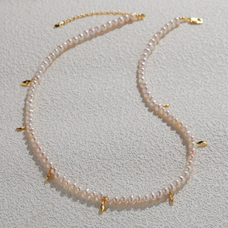 

S925Sterling Silver Natural Freshwater Pearl Necklace for Women, High-End Design, Collarbone Trendy Handmade Beaded Bestseller