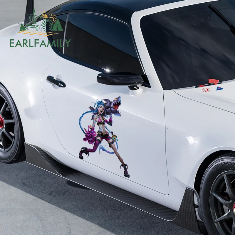 EARLFAMILY 43cm x 32.4cm for Jinx League of Legends Car Stickers Personality Sunscreen Vinyl Decals Anime Car Door Protector