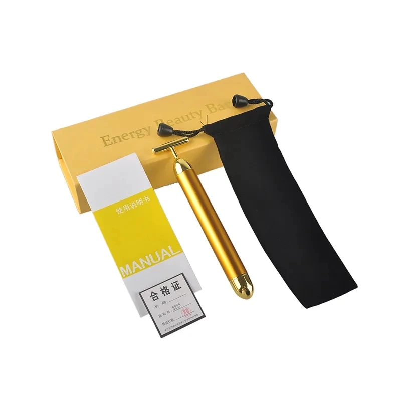 

24k Gold T-Shape Energy Beauty Bar Facial Vibrating Roller Massager Anti-Wrinkle Skin Tightening Lift Device
