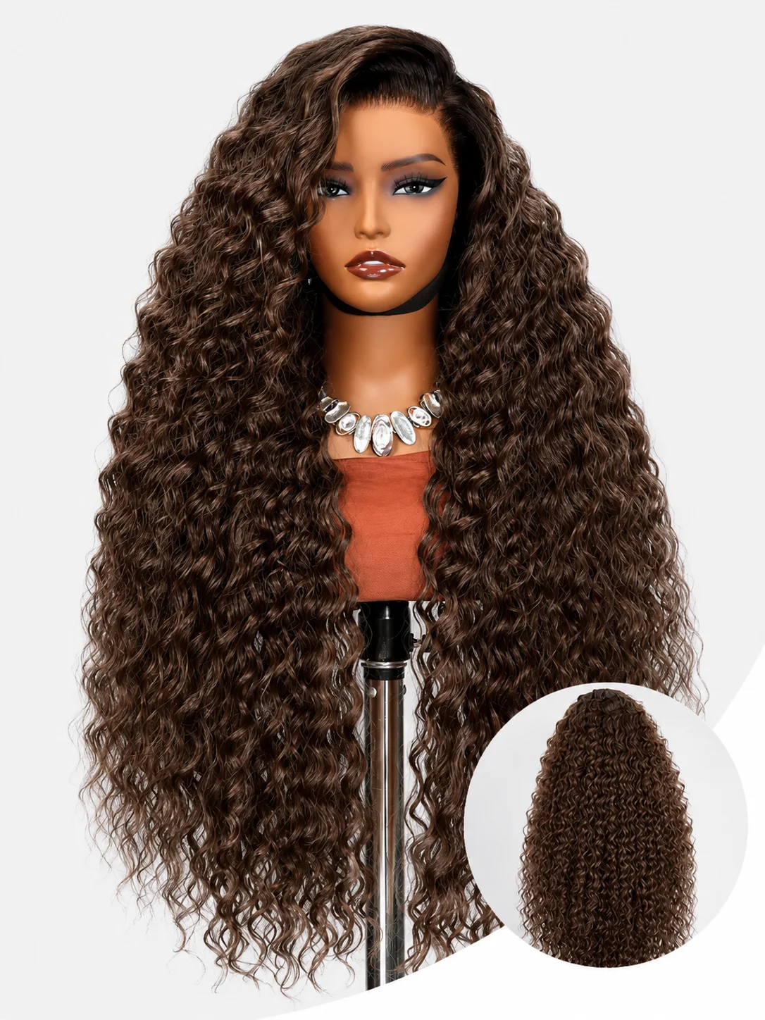 Pelucas de cabello humano color marrón chocolate de 13x6 con encaje HD de 32 pulgadas, rizadas profundas, brasileñas, pre-arrancadas, de color, para mujeres.