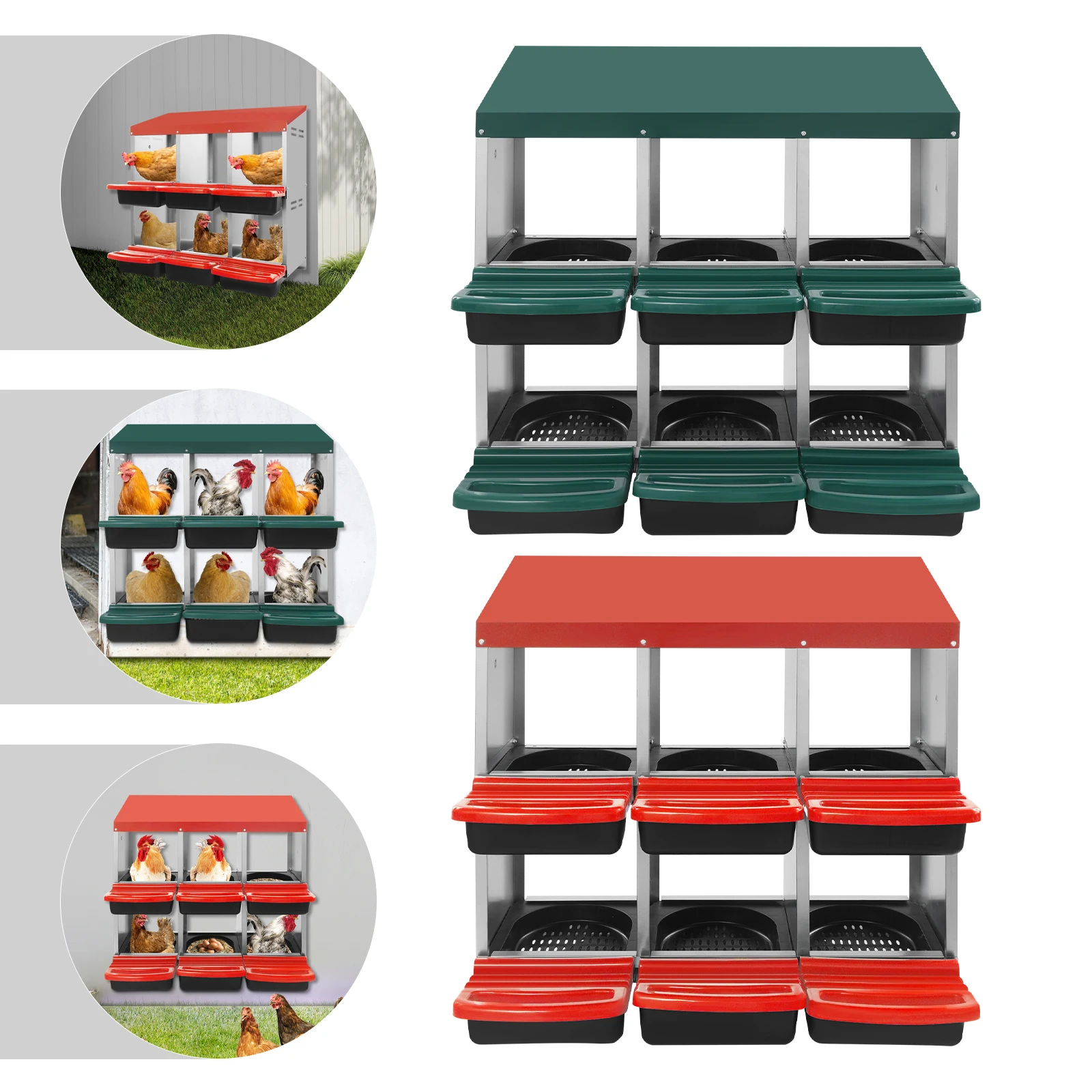 صندوق تعشيش الدجاج، صندوق وضع بيض الدجاج والبط مع فتحات تصريف، 6 مقصورات منفصلة، صندوق معدني ثابت
