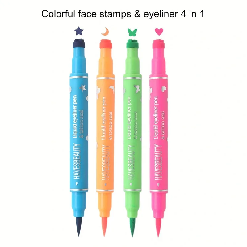 12Pcs/set Eyeliners Stamp 4in1 Stars Butterflies Hearts Moon Colorful Face Stamps Makeup Eyeliner Eye Stamp Liners Tool Set