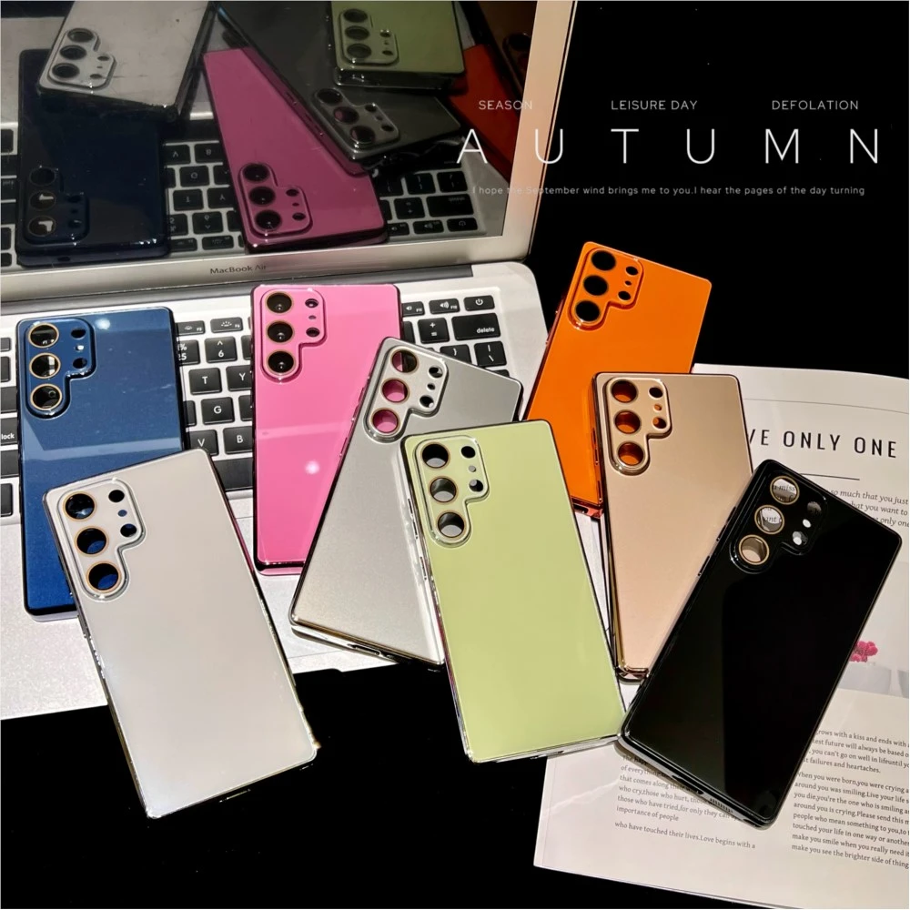 Luxury Glossy Tempered Glass Phone Case For Samsung Galaxy S26 S25 S24 S23 FE Ultra Frame Shockproof Hard Lens Protection Covers