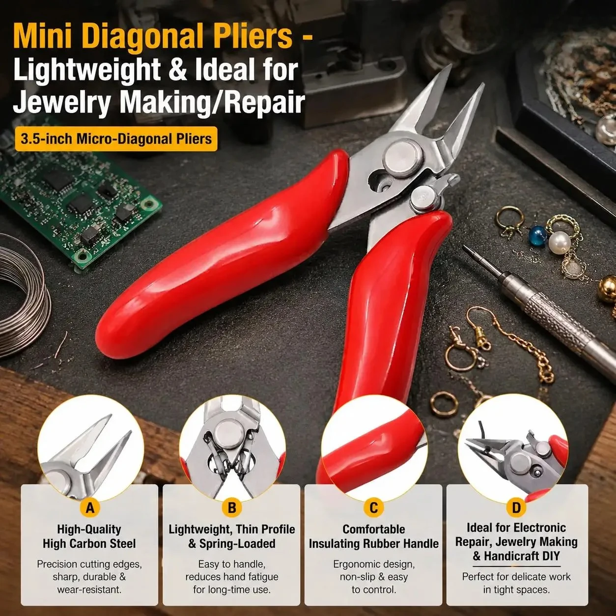 Three Point Five Inch Mini Diagonal Pliers Wire Cutters Precision Flush Cutter Stainless Steel Trimming Shears End Cutting Nippers for Electronics Jewelry Making Diy Craft Bead Wire Hand Tool Ideal For Jewelry Making And Bead Wire Projects