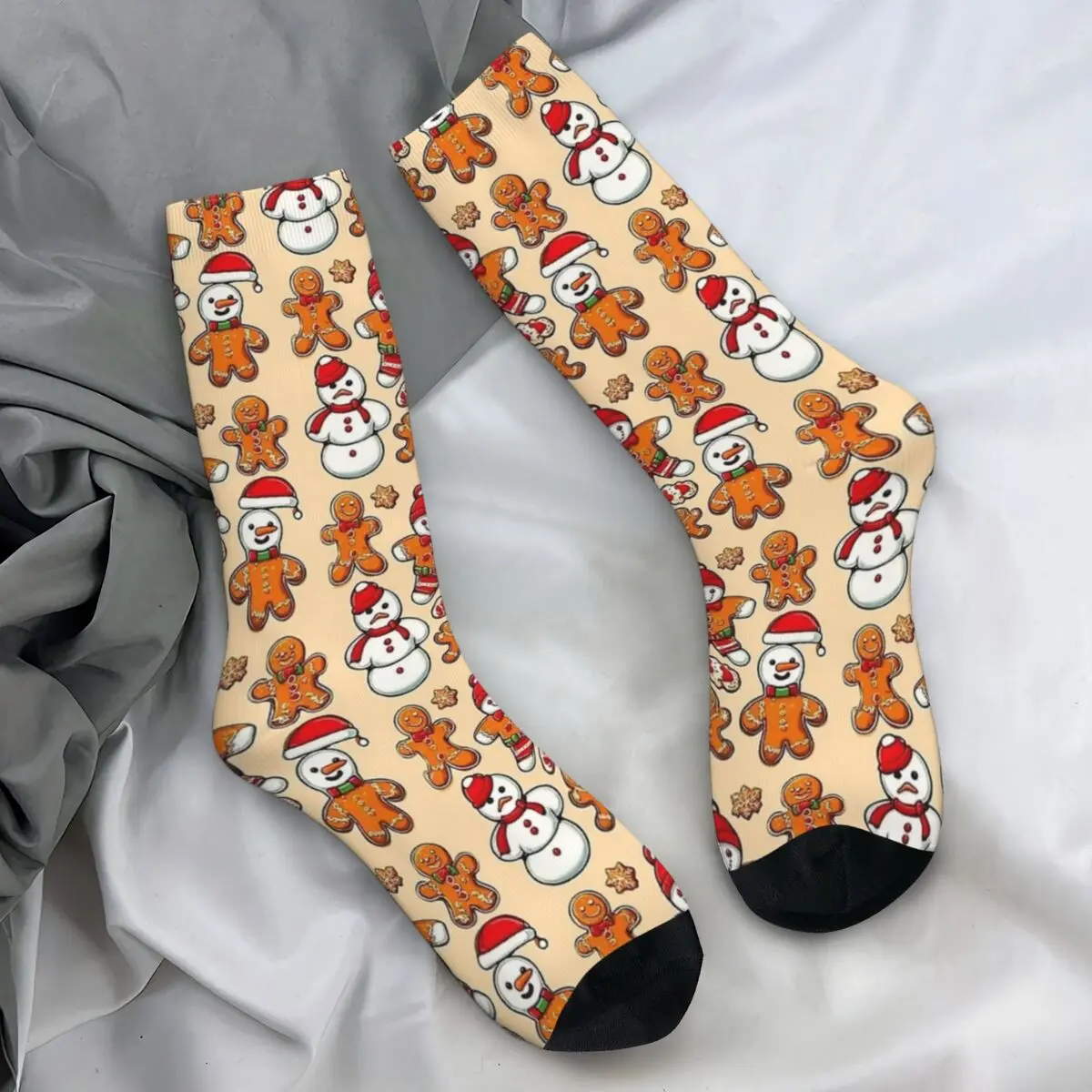 Christmas Day Socks Snowman Gingerbread Novelty Stockings Women Men Warm Soft Climbing Socks Autumn Custom Anti-Slip Socks