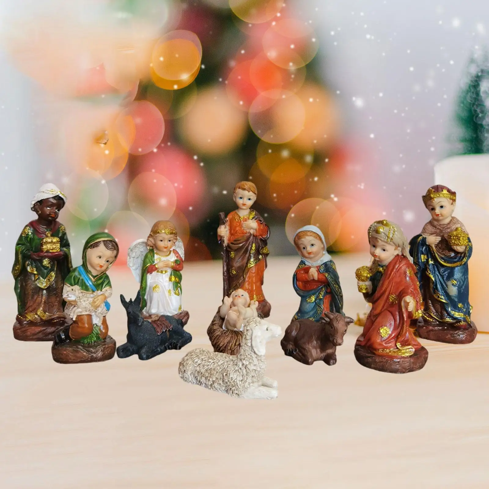 11x المهد أرقام تمثال مجموعة عيد الميلاد النحت منضدية زينة الحرف الدينية ديكور الراتنج حلية المهد التماثيل #3