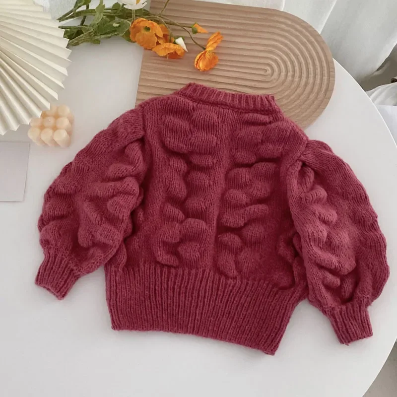 

2022 Girls' Autumn Clothing New Korean Children'S Knitted Sweater Cardigan Flower Fashion Button Baby Kids Winter Jacket