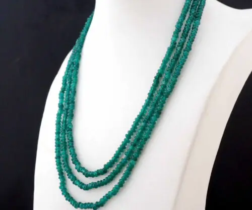 

NATURAL 3 Rows 2X4mm Faceted GREEN EMERALD BEADS NECKLACE 17-19"