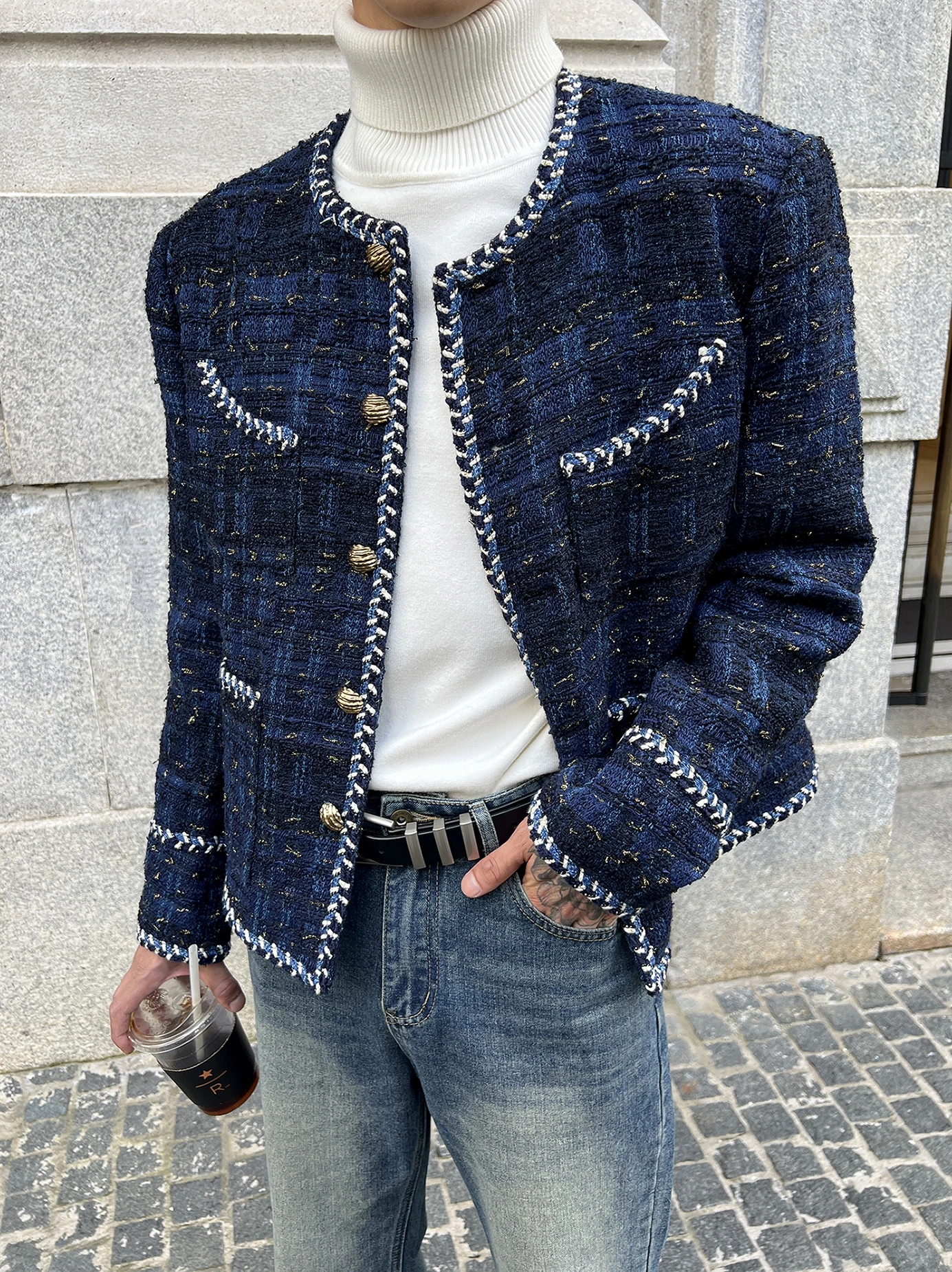 

Ziang мужская осенне-зимняя элитная вязаная шерстяная куртка в клетку в стиле ретро Young Sle круглая повседневная верхняя одежда для мужчин