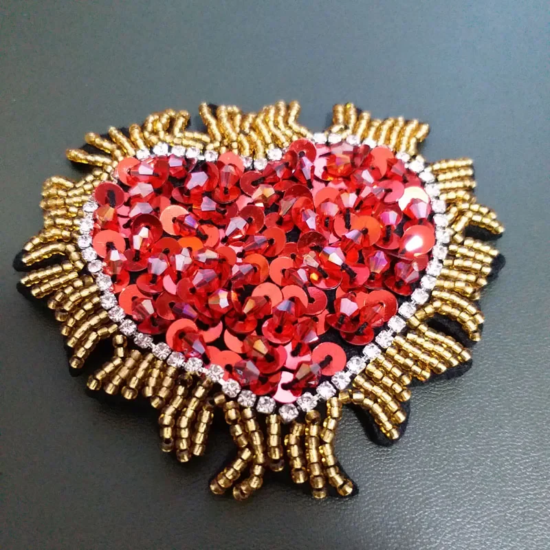 3D Handmade tkanina w kwiaty łatki na odzież DIY szyć na cekiny rhinestone serca parches aplikacja z koralikami kogut patch