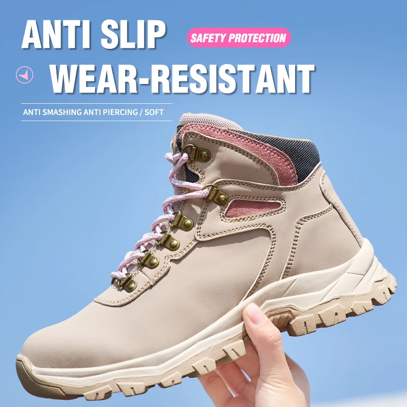 Ladies Safety Working Shoes Trail Running Shoes Outdoor Steel Toe Sneakers Lightweight Breathable Sneakers Lace Up Low Top Shoes