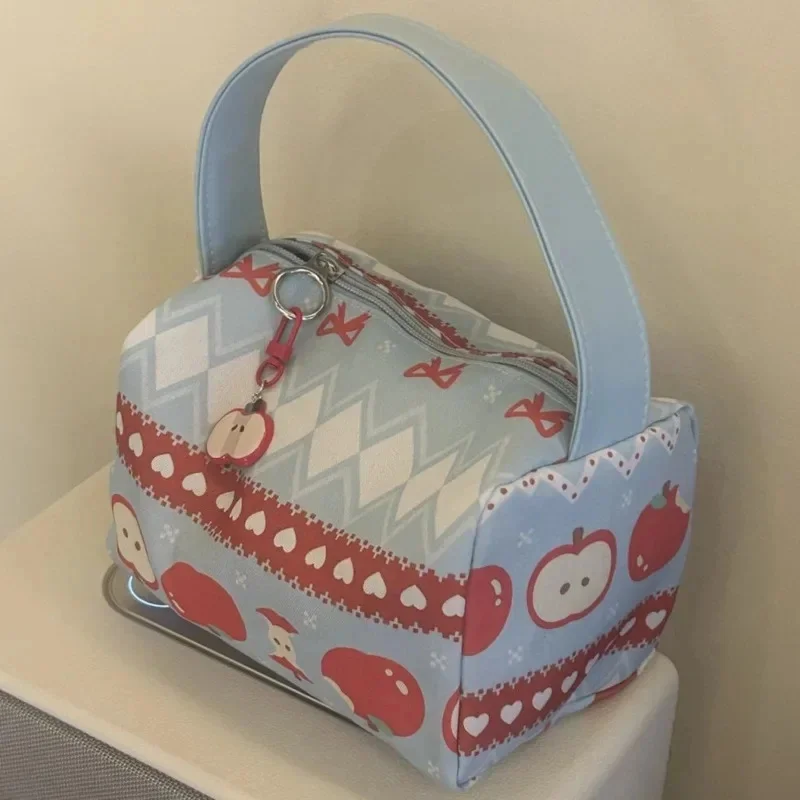 Bolsos de mano con lazo de Apple para mujer, bolsa de maquillaje, bolsa de almacenamiento portátil, mochilas con cremallera con estampado dulce 3D, bolso de mano de viaje de gran capacidad, nuevo