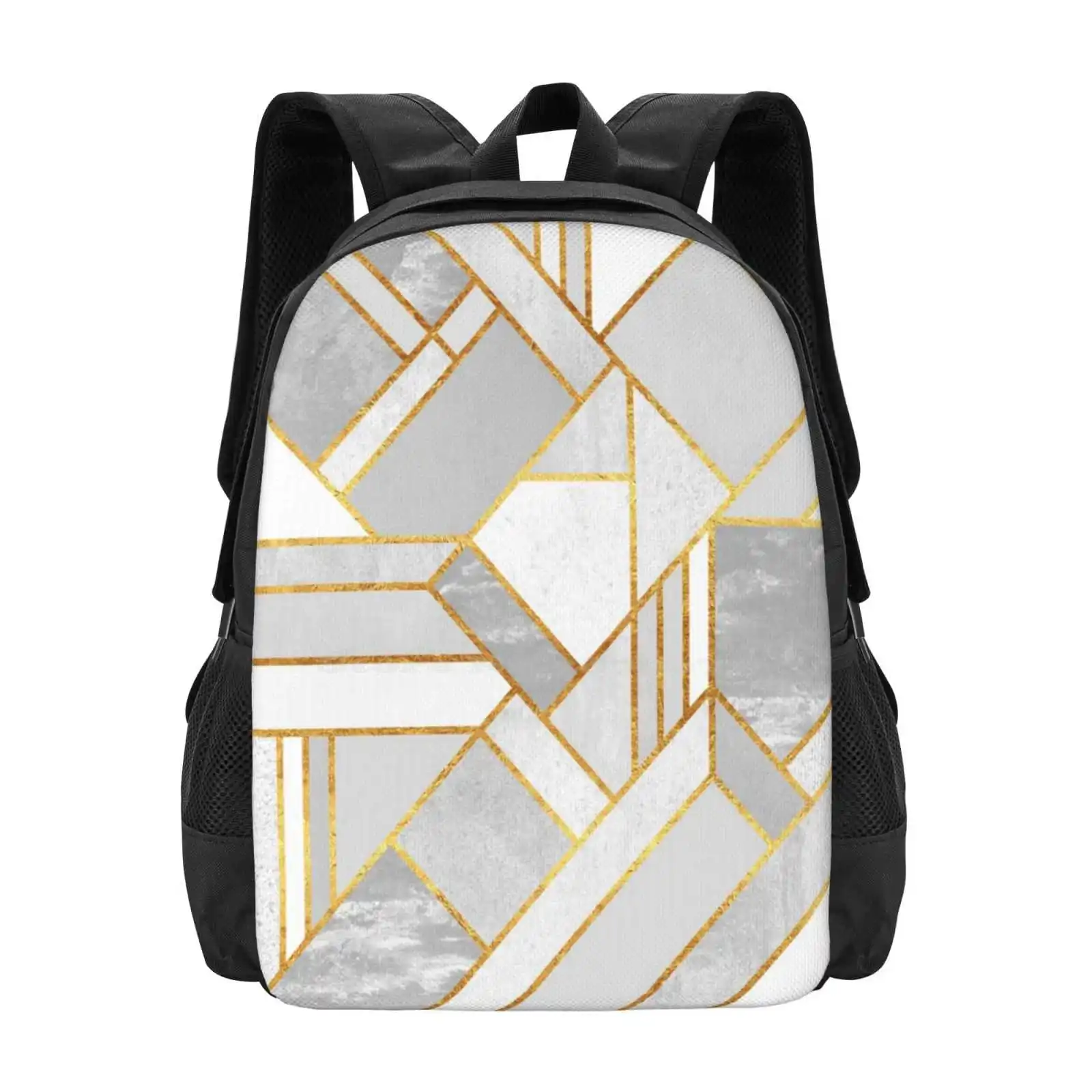 Gold City Hot Sale Backpack Fashion Bags Graphic Abstract Lines Mosaic Geometry Geometric Golden Foil White Modern Marble