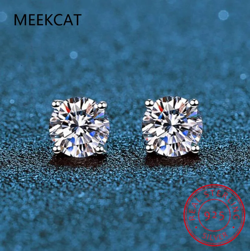 2.0ct Moissanite Earrings for Women Lab Grown Diamond Ear Studs 925 Sterling Silver Fine Jewelry Gift