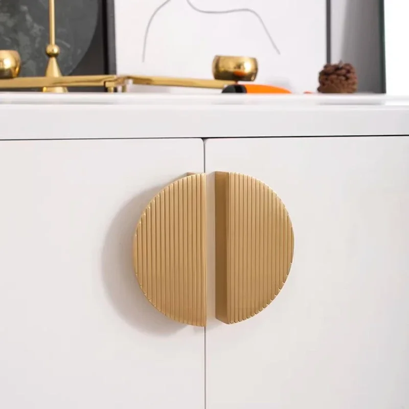 Modern Knobs Furniture Hardware Kitchen Accessories Brass Semicircular Cabinet Door Knob Handle Desk Drawer Pulls/Vertical Lines