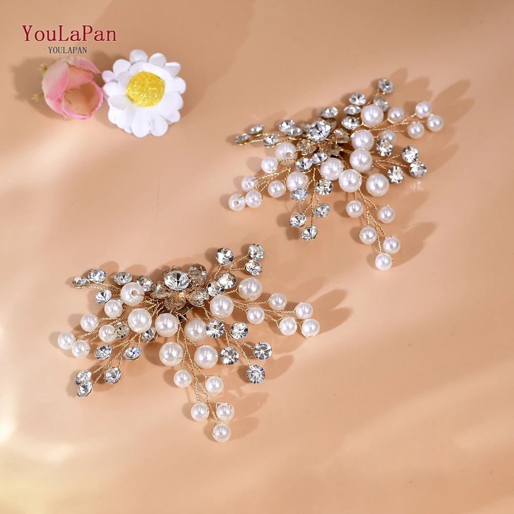 TOPQUEEN Bridal Pearl Flower Shoe Accessories Women Fashion Shoes Clip High Heels Shoe Flower Handmade Shoe Buckles HX61