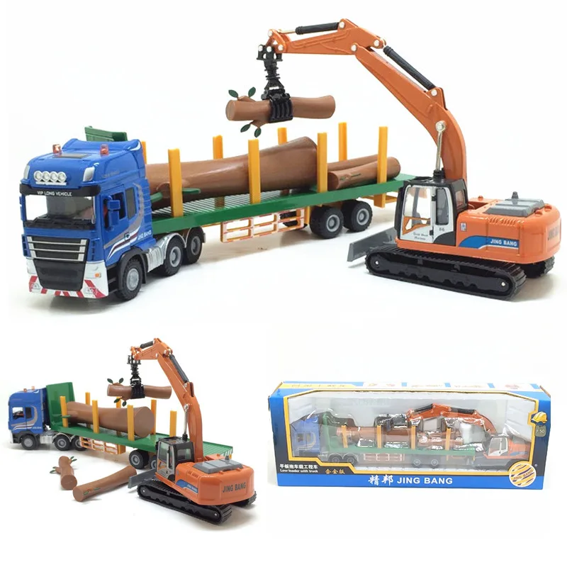 Semi-Trailer Flatbed Trailer Pulling Truck Alloy Heavy Truck Model 1:50 Children's Toys Transport Van With Grabber B107