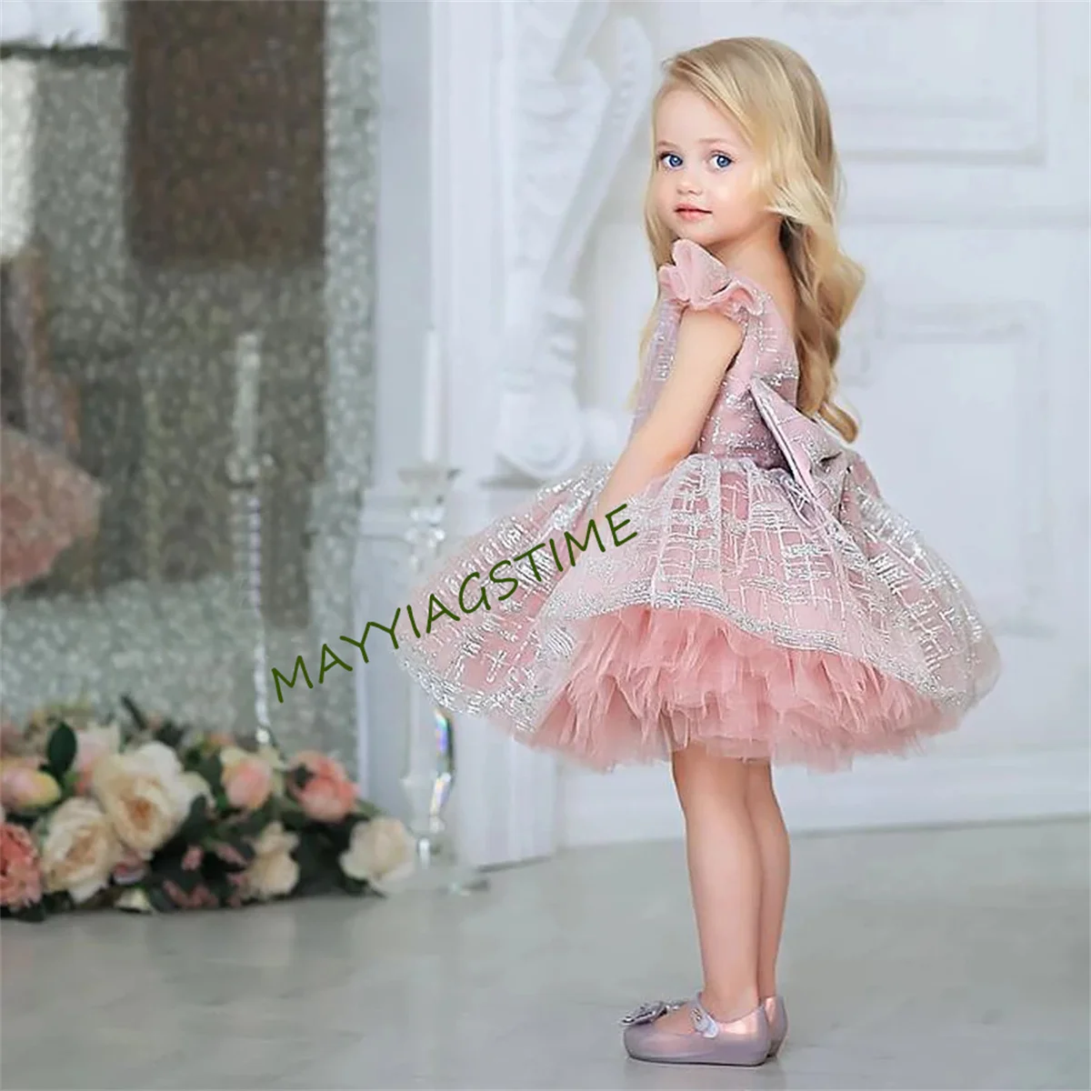 Shiny Baby Girl Dress Puffy Flower Girl Dresses Cute Girls Princess Dress Child Wedding Party Dress Summer Kids Dresses