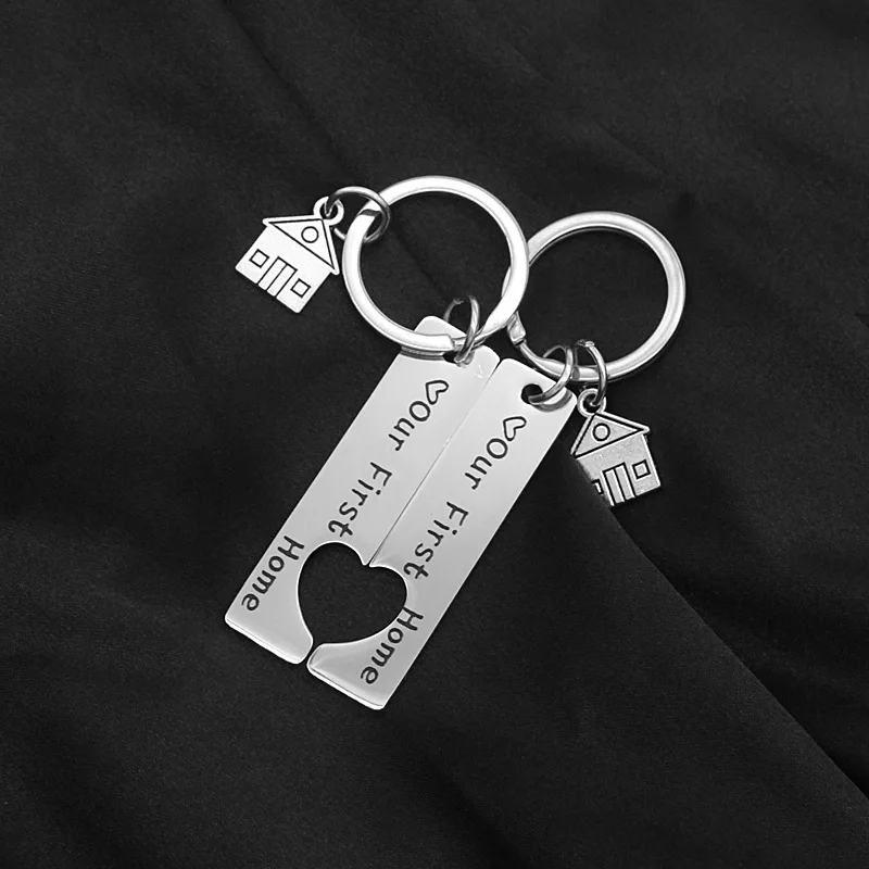 Hot Selling Our First Home Housewarming Gift Stainless Steel Keychain Pendant Moving To A New Home Gift Couple Keychian