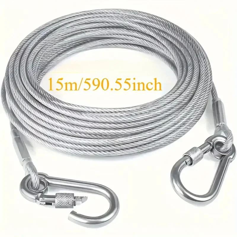 15m(590in) Stainless Steel Clothesline, Portable Windproof Indoor/Outdoor Clothes Drying Camping Supplies Clothes Line