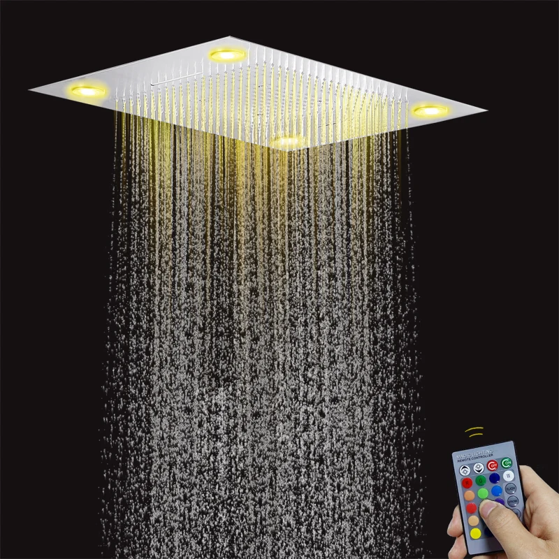 80x60cm Big Shower Chrome Placing Metal LED Hidden Shower System Set